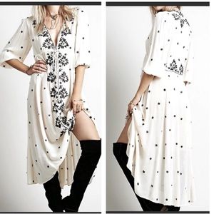 Free People Embroidered Fable Midi White Dress L